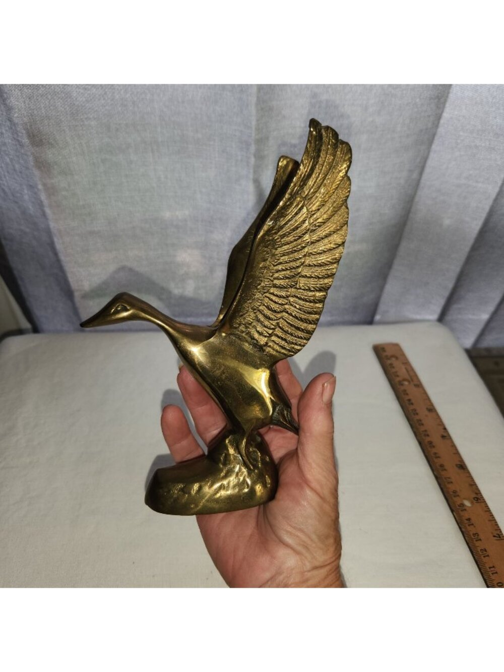 Brass Flying Goose Duck Figurine Statue Mid Century Vintage Decor 7” Tall Detail